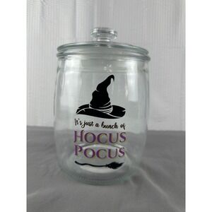 IT'S JUST A BUNCH OF HOCUS POCUS GLASS JAR CANISTER HALLOWEEN WITCH HAT NEW